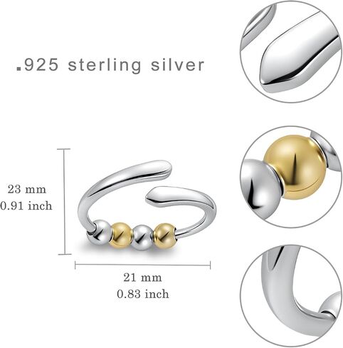 Anxiety Rings for Women 925 Sterling Silver Rings Adjustable Stress Spinner Rings with Beads Fidget Rings for Anxiety Women in Kuwait