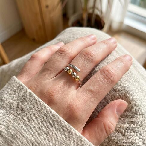 Anxiety Rings for Women 925 Sterling Silver Rings Adjustable Stress Spinner Rings with Beads Fidget Rings for Anxiety Women in Kuwait