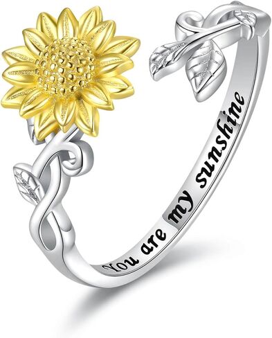 Sterling Silver Sunflower Ring for Women You are My Sunshine Ring Adjustable Sunflower Open Ring Jewelry Gift Promise Ring in Kuwait