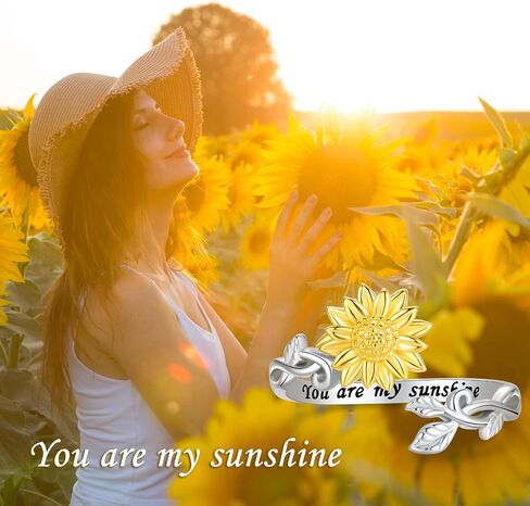Sterling Silver Sunflower Ring for Women You are My Sunshine Ring Adjustable Sunflower Open Ring Jewelry Gift Promise Ring in Kuwait