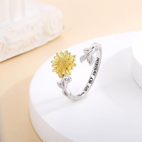 Sterling Silver Sunflower Ring for Women You are My Sunshine Ring Adjustable Sunflower Open Ring Jewelry Gift Promise Ring in Kuwait