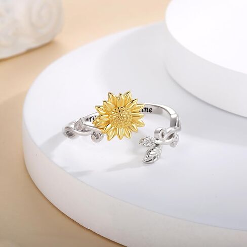 Sterling Silver Sunflower Ring for Women You are My Sunshine Ring Adjustable Sunflower Open Ring Jewelry Gift Promise Ring in Kuwait