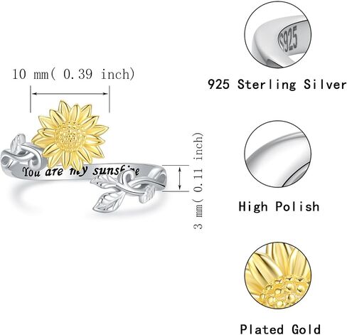 Sterling Silver Sunflower Ring for Women You are My Sunshine Ring Adjustable Sunflower Open Ring Jewelry Gift Promise Ring in Kuwait