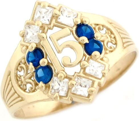 14k Gold 15 Anos Quinceanera Simulated Sapphire Simulated September Birthstone Ring in Saudi Arabia