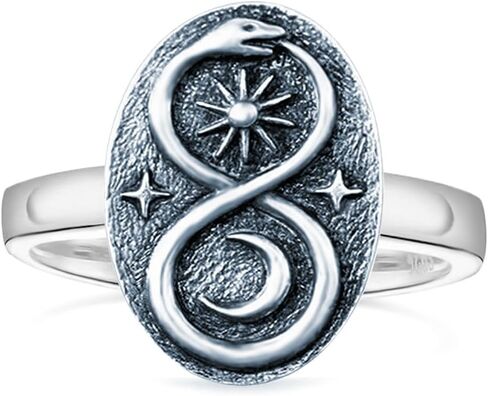 Thick Silver Plated Infinity Ouroboros Snake Boho Mystical Ring,Retro Sun Moon Star Punk Gothic Cocktail Party Magic Serpent Bohemian Statement Ring for Women in Saudi Arabia