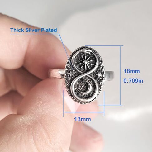 Thick Silver Plated Infinity Ouroboros Snake Boho Mystical Ring,Retro Sun Moon Star Punk Gothic Cocktail Party Magic Serpent Bohemian Statement Ring for Women in Saudi Arabia
