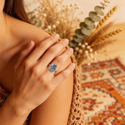 Thick Silver Plated Infinity Ouroboros Snake Boho Mystical Ring,Retro Sun Moon Star Punk Gothic Cocktail Party Magic Serpent Bohemian Statement Ring for Women in Saudi Arabia