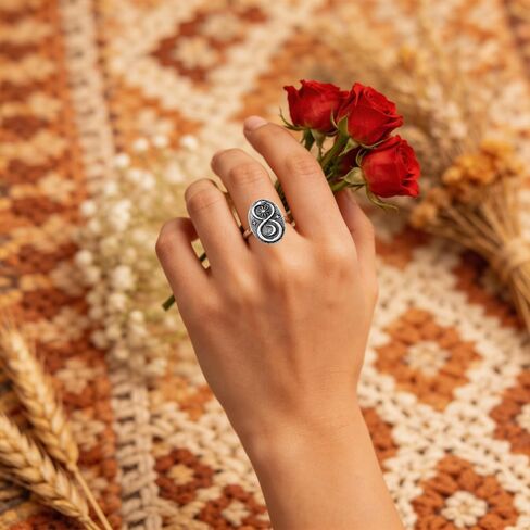Thick Silver Plated Infinity Ouroboros Snake Boho Mystical Ring,Retro Sun Moon Star Punk Gothic Cocktail Party Magic Serpent Bohemian Statement Ring for Women in Saudi Arabia