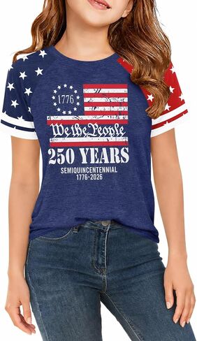 Kids 250 Anniversary USA Shirts Girls America Tshirt 4th of July Shirt Patriotic Short Sleeve Tops in Kuwait