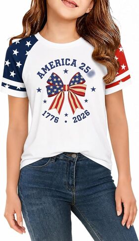 Kids 250 Anniversary USA Shirts Girls America Tshirt 4th of July Shirt Patriotic Short Sleeve Tops in Kuwait