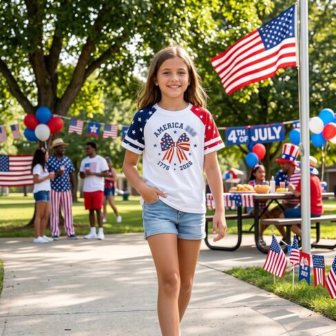 Kids 250 Anniversary USA Shirts Girls America Tshirt 4th of July Shirt Patriotic Short Sleeve Tops in Kuwait
