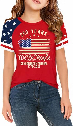 Kids 250 Anniversary USA Shirts Girls America Tshirt 4th of July Shirt Patriotic Short Sleeve Tops in Kuwait