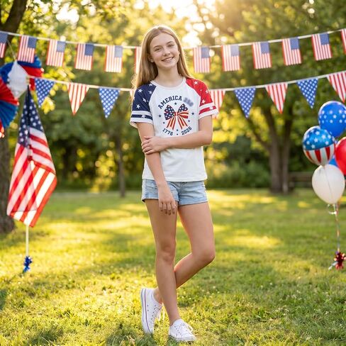 Kids 250 Anniversary USA Shirts Girls America Tshirt 4th of July Shirt Patriotic Short Sleeve Tops in Kuwait