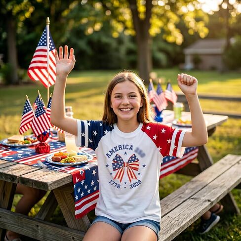 Kids 250 Anniversary USA Shirts Girls America Tshirt 4th of July Shirt Patriotic Short Sleeve Tops in Kuwait