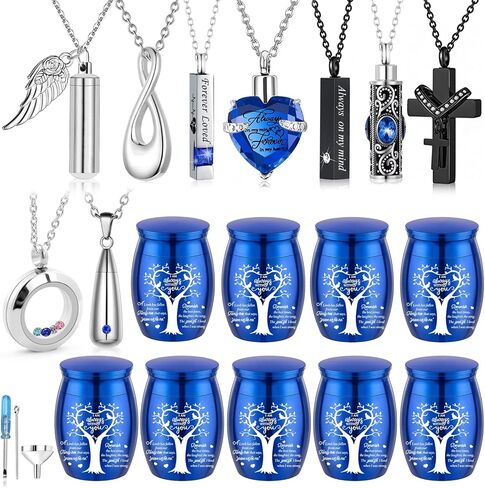 Small Urns for Human Ashes Cremation Urns Keepsake Set of 18 Cremation Jewelry Necklaces for Ashes Stainless Steel Keepsake Cremation Ash Holders Locket for Women Men (18Pcs-Blue) in Saudi Arabia