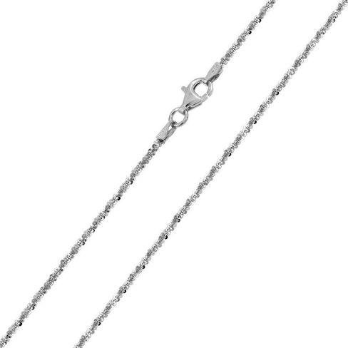 1.5mm,2mm,2.5mm,3mm Sterling Silver Twisted Sparkle ROCK Chain Necklace, Made in Italy in Saudi Arabia