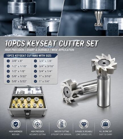 قواطع HSS M2 Woodruff Keyseat تم تعيينها 1/2 "قاطع طحن الأسنان المستقيم المستقيم لقطعة مفاتيح Slot-10pcs in Kuwait
