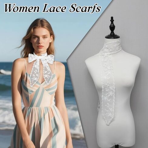 Lightweight Women Lace Scarfs, 55.1'' White Floral Womens Scarves Long Sheer Lace Headband for Women Neck Waist Hair in Saudi Arabia