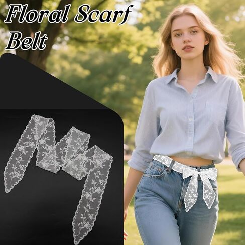 Lightweight Women Lace Scarfs, 55.1'' White Floral Womens Scarves Long Sheer Lace Headband for Women Neck Waist Hair in Saudi Arabia