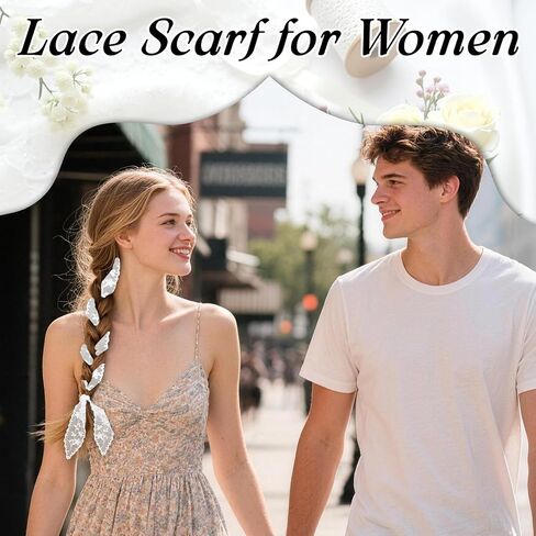 Lightweight Women Lace Scarfs, 55.1'' White Floral Womens Scarves Long Sheer Lace Headband for Women Neck Waist Hair in Saudi Arabia