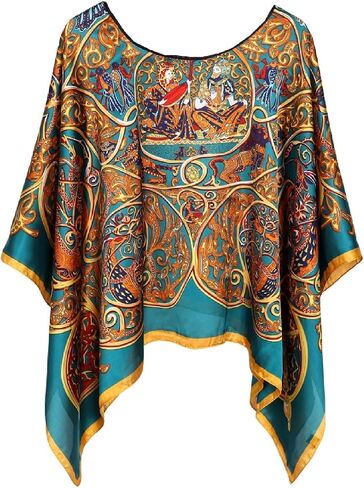 Women's Poncho Tops without Sleeves Satin Cover Up Boho Short Tunic Sheer Cape in Saudi Arabia
