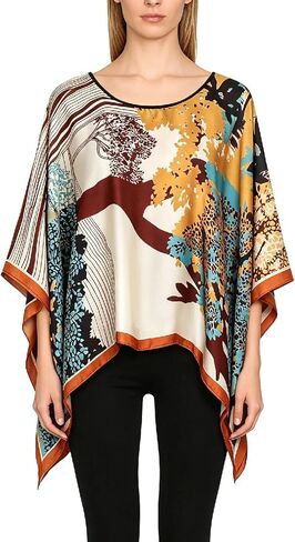 Women's Poncho Tops without Sleeves Satin Cover Up Boho Short Tunic Sheer Cape in Saudi Arabia