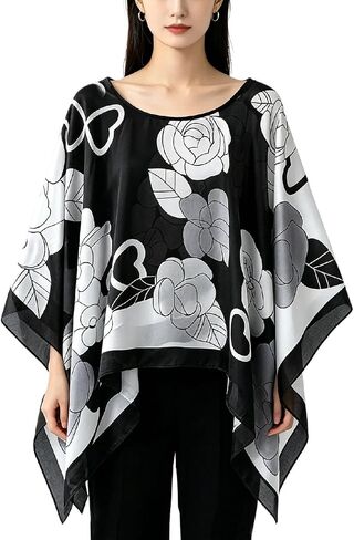 Women's Poncho Tops without Sleeves Satin Cover Up Boho Short Tunic Sheer Cape in Saudi Arabia