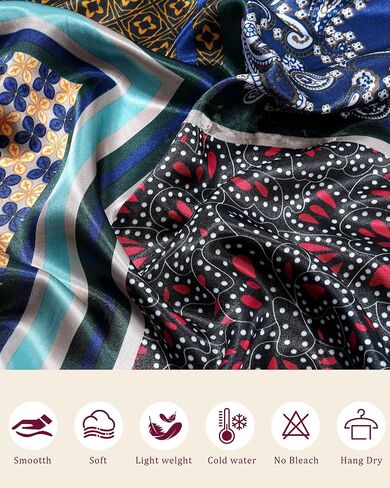 35.5" Large Square Satin Scarf for Hair - 4Pcs Printed Like Silk Head Scarf for Women, Silk Bandana Scarf for Sleeping in Saudi Arabia