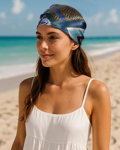 35.5" Large Square Satin Scarf for Hair - 4Pcs Printed Like Silk Head Scarf for Women, Silk Bandana Scarf for Sleeping in Saudi Arabia