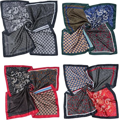 35.5" Large Square Satin Scarf for Hair - 4Pcs Printed Like Silk Head Scarf for Women, Silk Bandana Scarf for Sleeping in Saudi Arabia