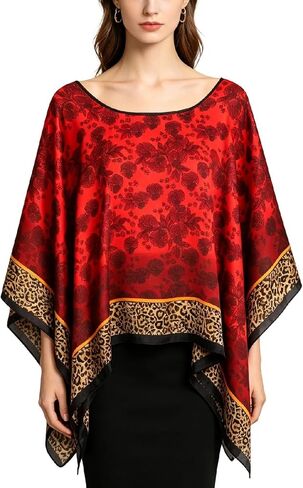 Women's Poncho Tops without Sleeves Satin Cover Up Boho Short Tunic Sheer Cape in Saudi Arabia