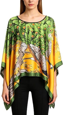 Women's Poncho Tops without Sleeves Satin Cover Up Boho Short Tunic Sheer Cape in Saudi Arabia