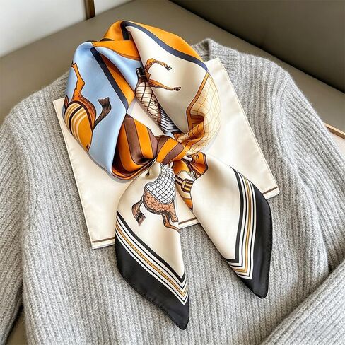 Women 27" Square Scarf Vintage Print Neck Kerchief Hair Tie Bag Accessory Satin Feel in Kuwait
