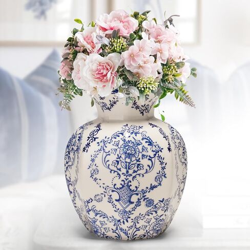 Blue and White Ceramic Flower Vase, Vintage Home Decor Vase for Centerpiece Table Shelf Bookshelf Mantel French Country Decor (6 Inch) in Saudi Arabia