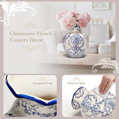 Blue and White Ceramic Flower Vase, Vintage Home Decor Vase for Centerpiece Table Shelf Bookshelf Mantel French Country Decor (6 Inch) in Saudi Arabia