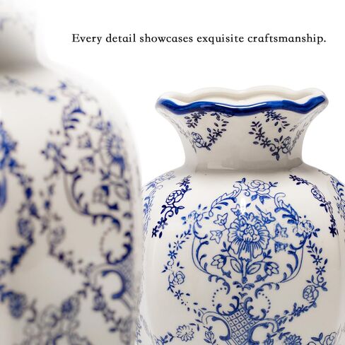 Blue and White Ceramic Flower Vase, Vintage Home Decor Vase for Centerpiece Table Shelf Bookshelf Mantel French Country Decor (6 Inch) in Saudi Arabia