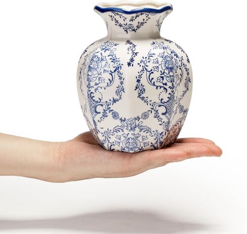 Blue and White Ceramic Flower Vase, Vintage Home Decor Vase for Centerpiece Table Shelf Bookshelf Mantel French Country Decor (6 Inch) in Saudi Arabia