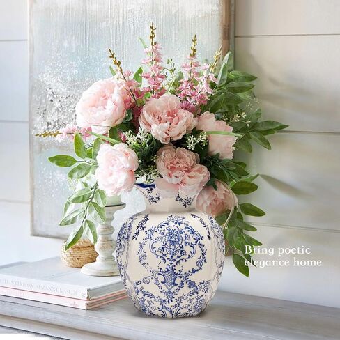 Blue and White Ceramic Flower Vase, Vintage Home Decor Vase for Centerpiece Table Shelf Bookshelf Mantel French Country Decor (6 Inch) in Saudi Arabia