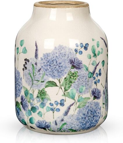 Blue and Beige Vintage Ceramic Vase, 8 inch Blueberry Hydrangea Chinoiserie Floral Vase, Rustic Ceramic Large Vase for Home Table Bookshelf Kitchen Living Room Office Balcony in Saudi Arabia