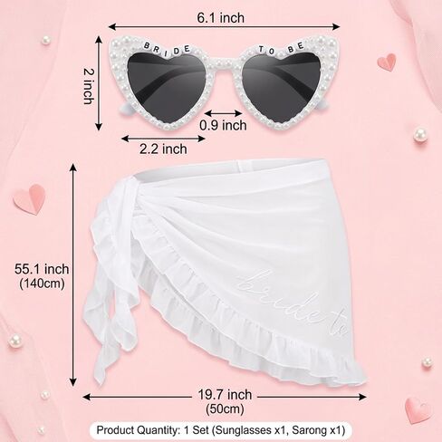 Bride Swimsuits and Bridal Beachwear,Bathing Suits and Bachelorette Outfits for Bride, Bride Bachelorette Outfits with Embroidered Design and Sunglasses, 2-Piece Set in White Polyester in Saudi Arabia