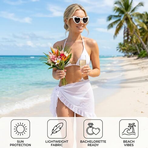 Bride Swimsuits and Bridal Beachwear,Bathing Suits and Bachelorette Outfits for Bride, Bride Bachelorette Outfits with Embroidered Design and Sunglasses, 2-Piece Set in White Polyester in Saudi Arabia