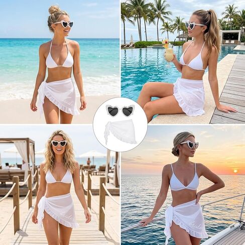 Bride Swimsuits and Bridal Beachwear,Bathing Suits and Bachelorette Outfits for Bride, Bride Bachelorette Outfits with Embroidered Design and Sunglasses, 2-Piece Set in White Polyester in Saudi Arabia
