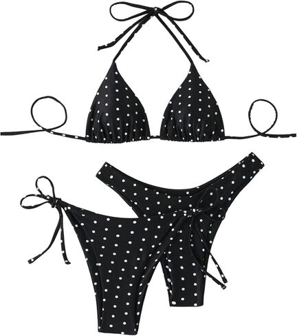 SHENHE Women's Triangle String Bikini Set Polka Dots High Cut Cheeky Halter Swimsuits 3 Piece in Kuwait