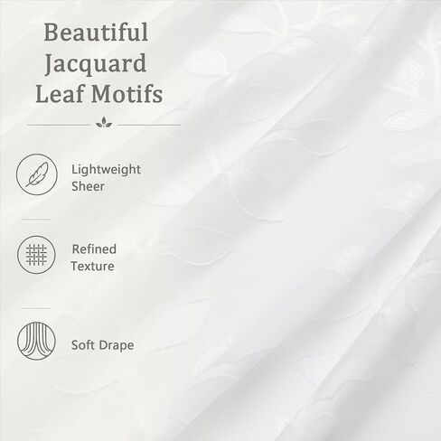 White Sheer Curtains 84 Inches Long - Light Filtering Leaf Jacquard Textured Semi Sheer Curtains, Rod Pocket Drapes for Living Room Bedroom 2 Panels Set, 2x37Wx84L Inches in Saudi Arabia