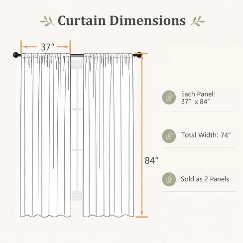 White Sheer Curtains 84 Inches Long - Light Filtering Leaf Jacquard Textured Semi Sheer Curtains, Rod Pocket Drapes for Living Room Bedroom 2 Panels Set, 2x37Wx84L Inches in Saudi Arabia