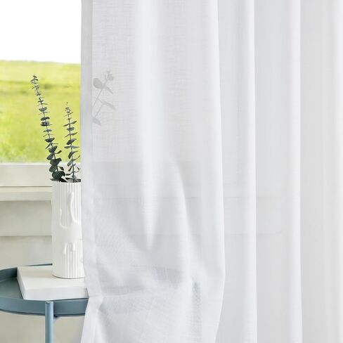 Vision Home Natural Pinch Pleated Sheer Curtains 90 Inches Soft Linen Textured Modern Rustic Light Filtering Drapes,Window Treatment Panels with Hooks & Back Tab for Living Room Bedroom, 40" Wx90 Lx2 in Kuwait