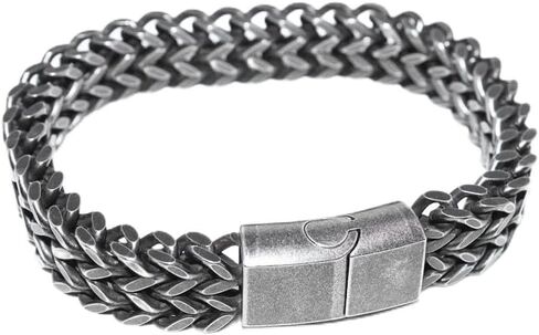 Mens Stainless Steel Bracelet Antique Silver Plated Franco Link Chain Vintage Biker Bracelet Party Jewelry in Kuwait