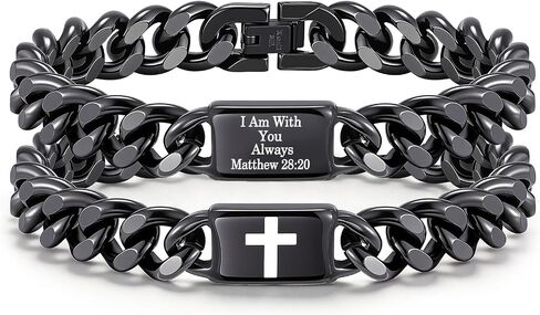 Bible Verse Cross Bracelet for Men - Stainless Steel Cuban Link Bracelets for Men Christian Stuff Accessories First Communion Confirmation Religious Baptism Birthday Jewelry Gifts for Mans Husband Son in Saudi Arabia
