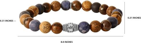 Lucky Brand Jasper and Tiger Eye Bracelet, Stretch Beaded Bracelet for Men with Logo Bead and Jasper and Tiger's Eye Beads in Kuwait
