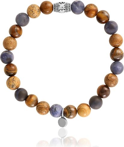 Lucky Brand Jasper and Tiger Eye Bracelet, Stretch Beaded Bracelet for Men with Logo Bead and Jasper and Tiger's Eye Beads in Kuwait